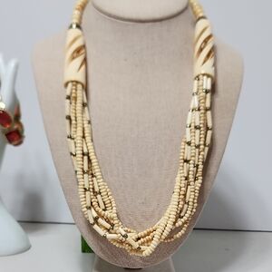 Hand Carved Bovine Bone Tribal Necklace